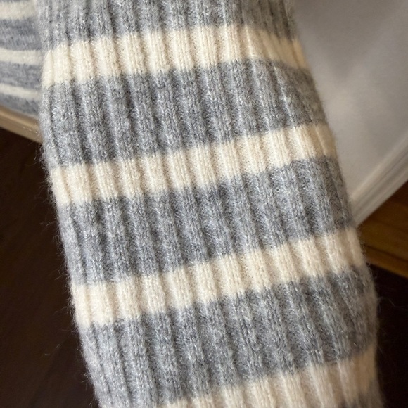 LOFT Gray and Cream Striped Turtleneck Sweater - Picture 2 of 5